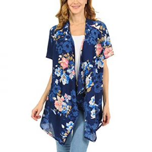 Farktop Womens Floral Kimmono Cardigans Summer Short Sleeve Long Boho Beach Coverups now 70.0% off 