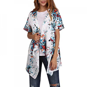 Farktop Womens Floral Kimmono Cardigans Summer Short Sleeve Long Boho Beach Coverups now 15.0% off 
