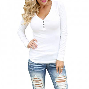 Womens V Neck Henley Tops Long Sleeve Button Down Basic Shirts now 70.0% off 