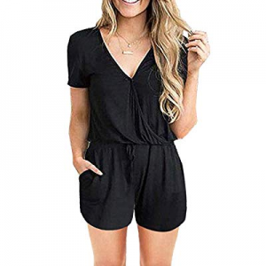 PRETTYGARDEN Women's Summer Casual Off Shoulder Short Sleeve Loose Jumpsuit Rompers with Pockets n..