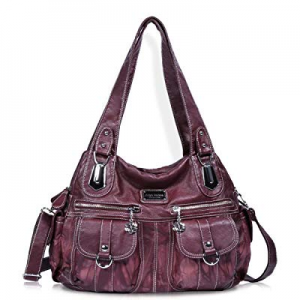 Angel Barcelo Women Top Handle Satchel Handbags Shoulder Bag Messenger Tote Washed Leather Purse n..