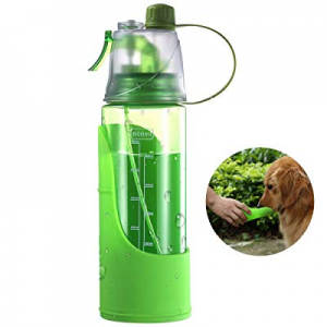 2-in-1 Use Portable Dog Water Bottle with Removable Water Bowl and Spray Function - 20 oz for Larg..