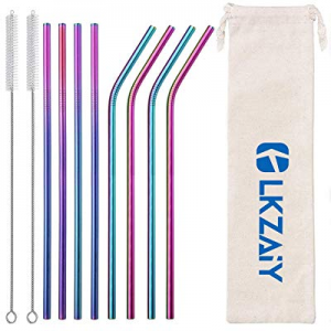 LKZAIY Metal Straws Stainless Steel Straw Reusable Drinking Straws 8.5" Colorful Rainbow Straws 8 ..