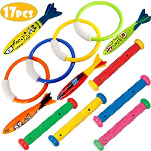 30.0% off heytech 17 Pack Dive Pool Toys Blaster Torpedo Dive Rings and Diving Sticks Pool Dive To..