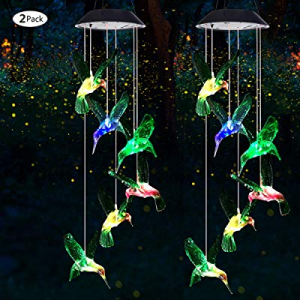 Mosteck Wind Chimes Outdoor 2 Pack Solar Hummingbird Wind Chimes Color Changing Lights Mobile Wind..