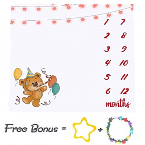 One Day Only！40.0% off Growing Gifts Pure Cotton Baby Monthly Milestone Blanket|Cute Bear Playing ..