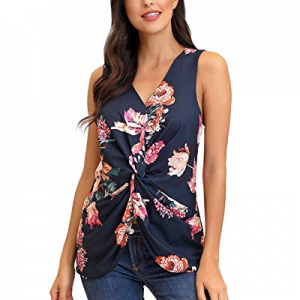 GRAPENT Womens Summer Floral Print Twist Ruched Tunic Tank Top Sleeveless Blouse now 65.0% off 