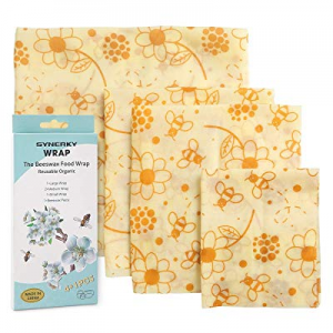 50.0% off Reusable Beeswax Food Storage Wraps - SYNERKY 4 Pack Eco-friendly Wax Sandwich Snacks Wr..