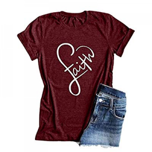 Womens Faith T Shirts Graphic Tees Short Sleeve Letter Print Summer Casual Tops now 60.0% off 