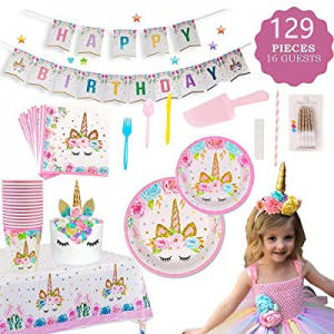 Vincrey Unicorn Party Supplies - Unicorn Birthday Party Supplies Includes: Happy Birthday Banner n..