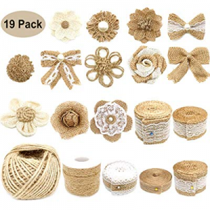 19Pack Natural Burlap Flowers Set now 50.0% off , Include Lace Burlap Ribbon Roll, Handmade Rustic..