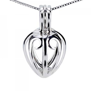 One Day Only！S925 Sterling Silver Heart Locket Pendant Charm for Pearls/Essential Oil Diffuser/Gem..