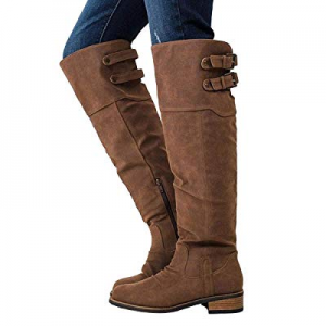 YOMISOY Womens Over the Knee Riding Boots Casual Low Heel Strap Suede Thigh High Boots Shoes now 5..