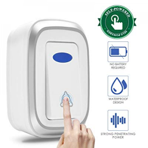One Day Only！Agedate Newest 2019 Wireless Doorbell Battery Free Door Bell Kit Transmitter Button H..