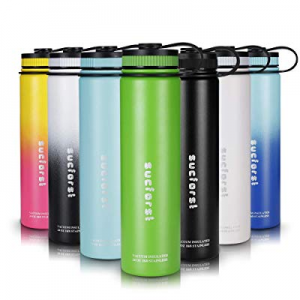One Day Only！SUCFORST Vacuum Insulated Water Bottle +2 straw Lid now 15.0% off , Stainless Steel W..