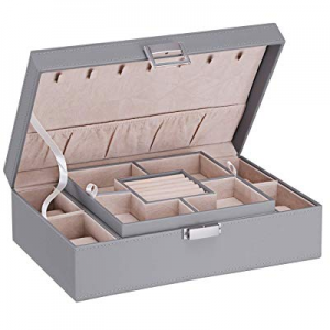 One Day Only！40.0% off BEWISHOME Jewelry Box Organizer with 4 Watch Case Removable Tray Jewelry Di..