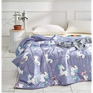 25.0% off Uozzi bedding Summer Unicorn Comforter Queen Blue-gray with Stars and Rainbows 100% Micr..