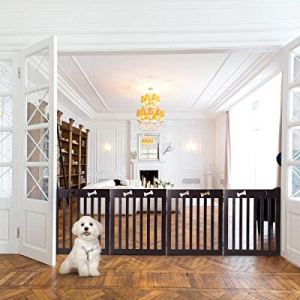 Docamor Wood Collapsible Pet Gate now 30.0% off , Freestanding Stair Gate for Dogs, Z Shaped Foldi..
