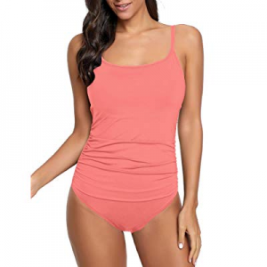 GRAPENT Womens One Piece Swimsuit Square Neck Strap Ruched Swimwear Bathing Suit now 65.0% off 