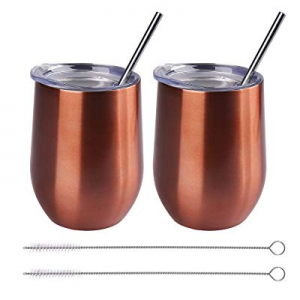 One Day Only！2 PCS Stainless Steel 12OZ Wine Tumbler now 40.0% off , Wine Chillers with Lids and S..