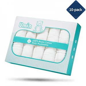 Umiin Baby Washcloths White Set of 10 now 25.0% off , Soft Natural Cotton Baby Muslin Washcloths S..
