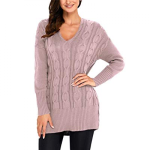 Vanbuy Womens V Neck Long Sleeve Loose Fit Knit Oversized Sweater Pullover Tunic Top now 60.0% off 