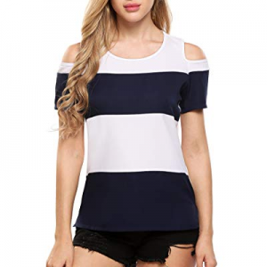 One Day Only！40.0% off Beyove Women's Casual Cold Shoulder T-Shirt Summer Short Sleeve Tops Color ..