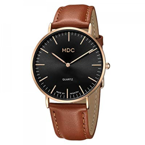 MDC Mens Leather Minimalist Watch now 60.0% off , Ultra-Thin Classic Casual Dress Wrist Watches fo..