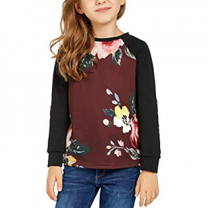 Utyful Girls Casual Patchwork Long Sleeves Pullover Floral Print Sweatshirt Tops now 70.0% off 