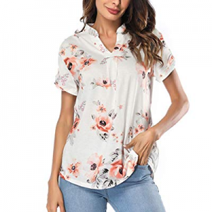Mefezi Womens Summer Short Sleeve Casual Loose V Neck Tops now 15.0% off 