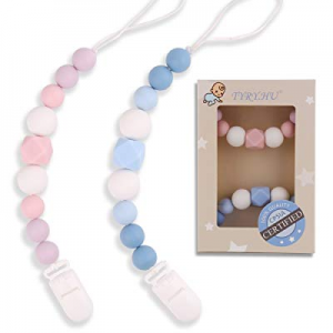 One Day Only！TYRY.HU Pacifier Clips Silicone Teething Beads BPA Free Binky Holder for Girls now 35..