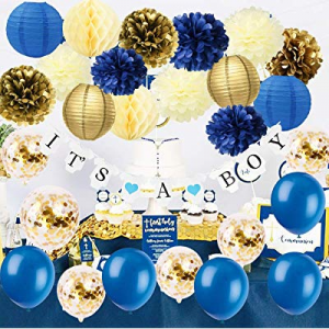 One Day Only！20.0% off Furuix Royal Prince Baby Shower Decorations Navy Cream Gold Bridal Shower D..