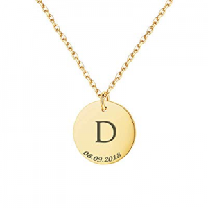 One Day Only！DayOfShe Personalized Initial Disc Necklace now 80.0% off , Custom Alphabet Circle Ch..