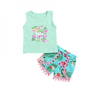 One Day Only！Mikrdoo Toddler Girl Summer Clothes Vest Tops Tassels Shorts 2pcs Baby Girl Outfit Su..