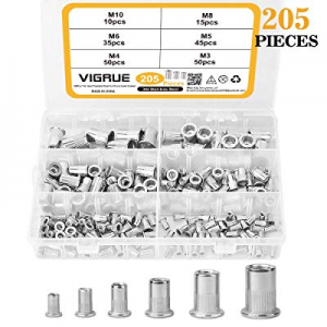 One Day Only！25.0% off VIGRUE 205PCS 304 Stainless Steel Rivet Nut Nutserts Assort Set Flat Head T..