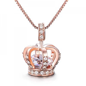 One Day Only！UMODE Womens Queen Crown Pendant Necklace 3 Lays Rose Gold/Platinum Plated with Cubic..