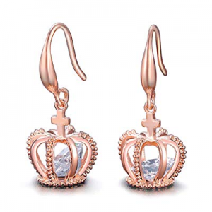 One Day Only！UMODE 18K Rose Gold Tone Cubic Zirconia Jewelry Crown Drop Earrings now 60.0% off 