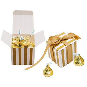One Day Only！VGOODALL 100pcs Gold Favor Boxes now 15.0% off , Stripes Design Candy Treat Gift Boxe..