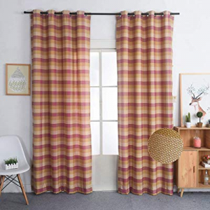 One Day Only！50.0% off Nauxcen 100% Cotton Plaid Curtains， 52 X 96 Inch 2 Panels Rust Pink Grommet..