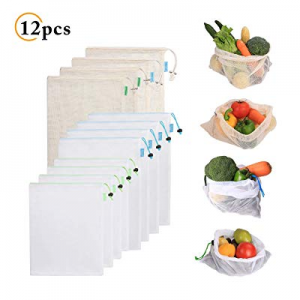 One Day Only！IFELISS Reusable Produce Bags Set of 12 Washable Eco-Friendly Mesh Bag with Drawstrin..