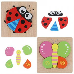 Wooden Puzzles 2Pcs now 50.0% off ,Brain Teaser Wooden Games Color Matching Animal Recognization E..