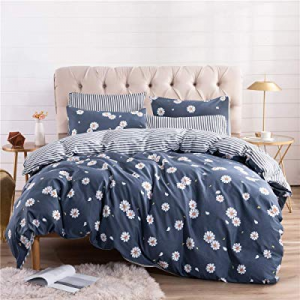 30.0% off PinkMemory Queen Daisy Duvet Cover 100% Cotton Floral Bedding Set Reversible Floral Stri..