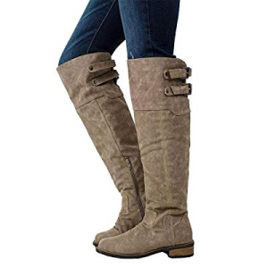 YOMISOY Womens Over the Knee Riding Boots Casual Low Heel Strap Suede Thigh High Boots Shoes now 6..