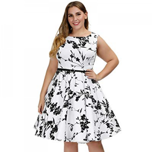 Hanna Nikole Plus Size Sleeveless Vintage Dress for Women with Belt Boatneck now 55.0% off 
