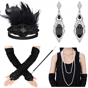 52.0% off 1920s Accessories Set Flapper Gatsby Costume Women Headband Gloves Necklace Earrings Cig..