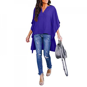 Happy Sailed Women Stylish V Neck Chiffon Tops Casual Solid Blouse Loose High Low Shirts S-2XL now..