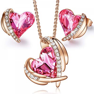 70.0% off CDE "Pink Angel 18K Rose Gold Jewelry Set Women Heart Pendant Necklaces and Stud Earring..