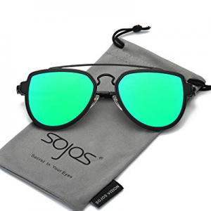 SOJOS Fashion Aviator Unisex Sunglasses Flat Mirrored Lens Double Bridge SJ1051 now 70.0% off 