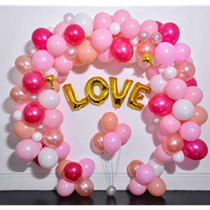 Hot Pink Party Balloons 114 Pcs Garland Kit (Pink.Rose red.White.Peach.Rose Gold.)Gold Letter Ball..