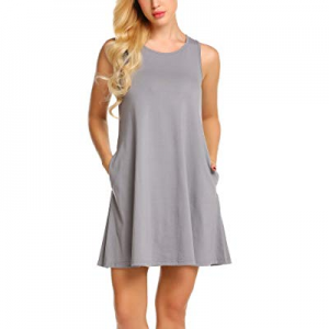 One Day Only！Showyoo Women's Summer Sleeveless Casual Swing T-Shirt Dresses with Pockets now 50.0%..